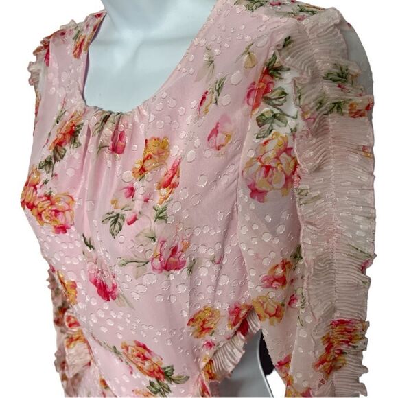 DARK PINK London Floral Print Ruffle  Waist Cut-out Long Sleeves Open Back Sz S - Picture 6 of 10